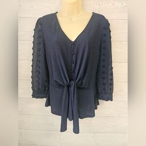 Fifty Street- Women's Navy Blue Sz L Top with Tie Front